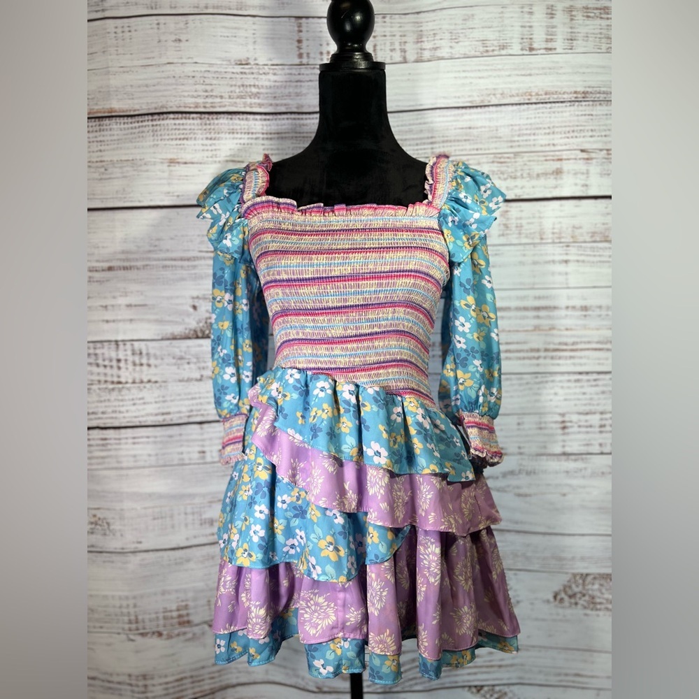 NWT Yvonne & Love Floral Blue and Purple Mini Dress‎